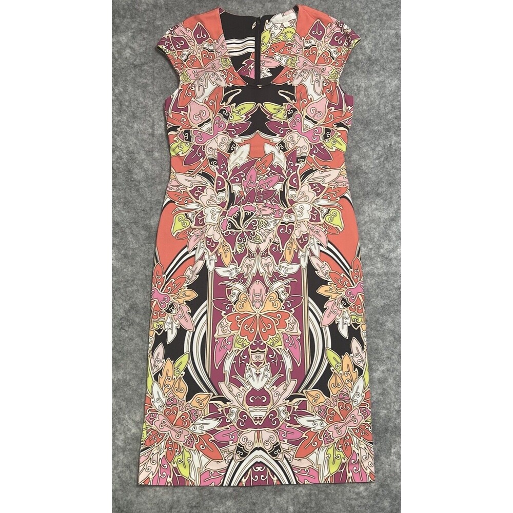 Etcetera Sheath Dress Women's 8 Orange Multicolored Colorful Floral Abstract